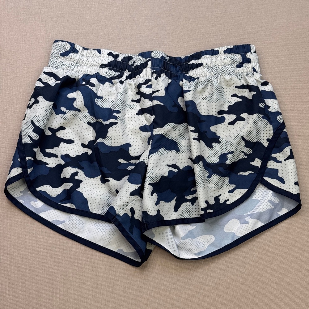 Athletic Works Blue Camo Running Shorts Womens Medium 8-10 Dolphin Hem Liner